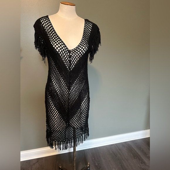 Crochet fringe black Vintage Havana cover up - Picture 2 of 5